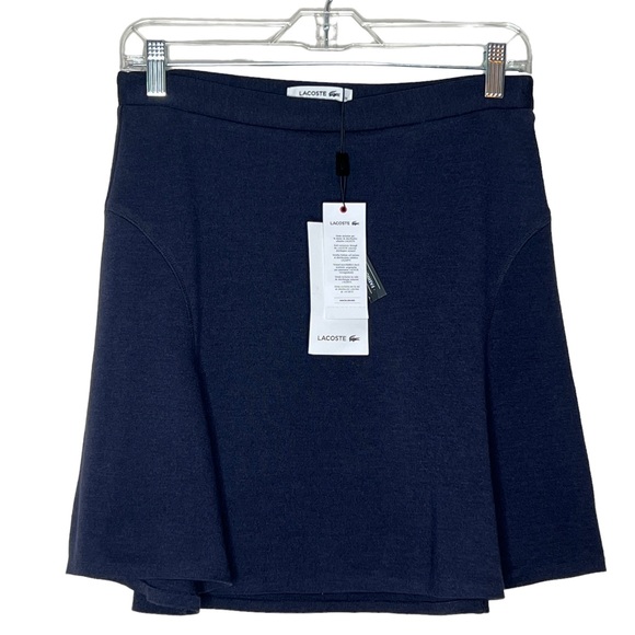 Lacoste Midnight Blue 100% Wool Side Zip A Line Mini Skirt Size 6 Made In France - Picture 8 of 9